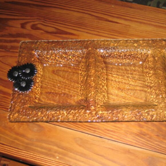 Thirstystone 3 Section Hammered Glass Pewter Handles Tray Daisy 22" Excellent - Picture 2 of 7